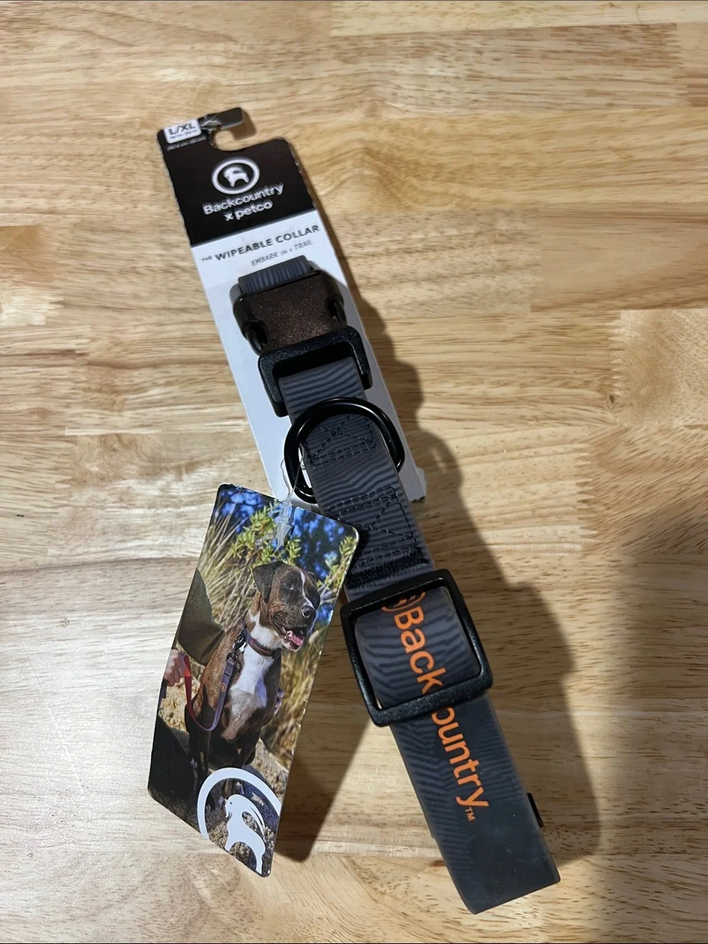 Wipeable Dog Collar - Gray with Orange Logo map design L/XL 16-26” z98